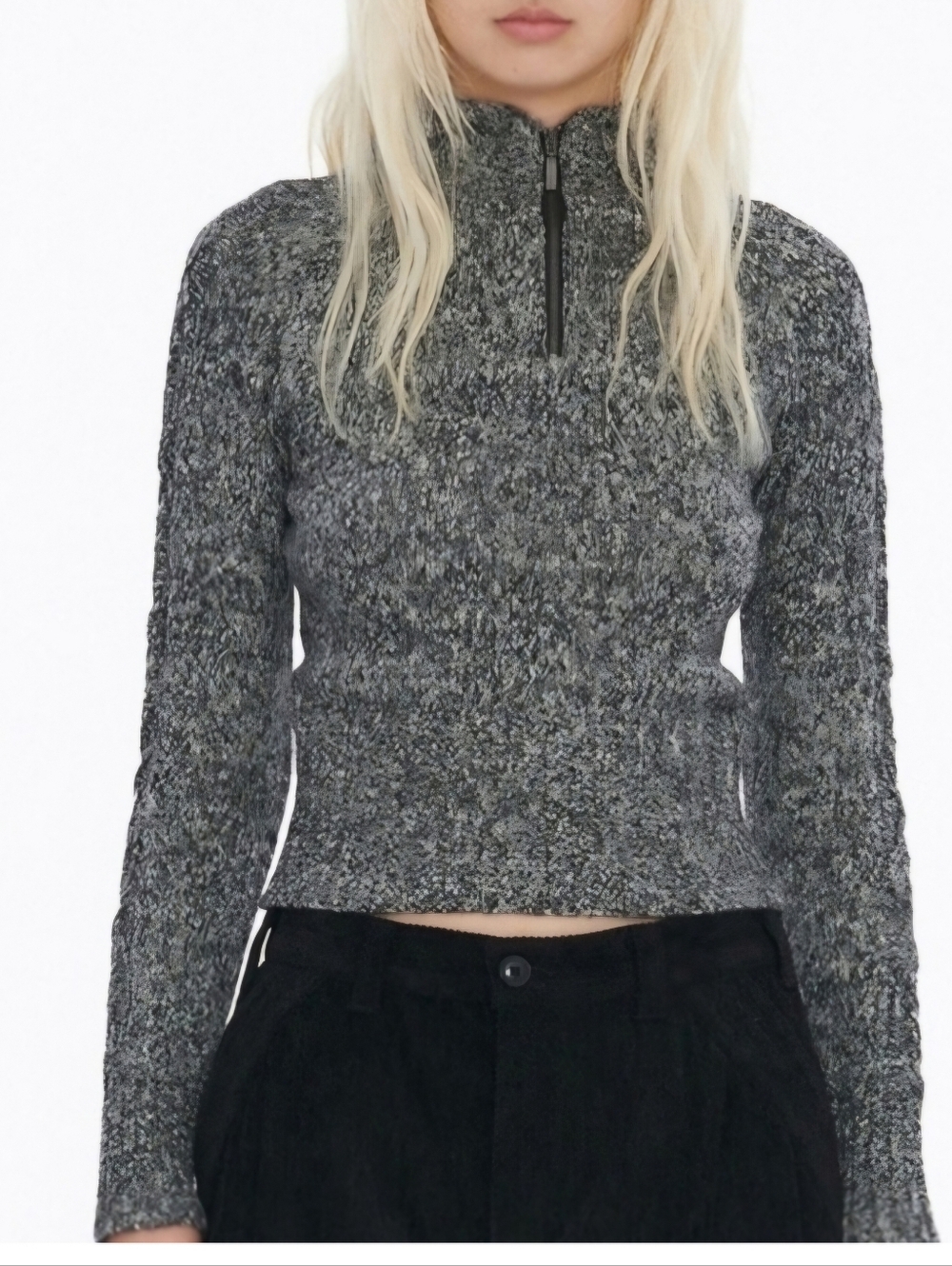 aerie Black and Gray Marled Half-Zip Pullover